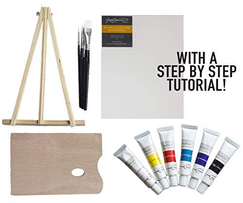 Art Kit w/ Painting Instruction Course - Educational 13 Piece All-in-One Fine Art Kit with 15 Step-by-Step Instructional Painting Videos, Table Easel, Brushes, Acrylic Paint, Artists Palette, 11x14in Canvas